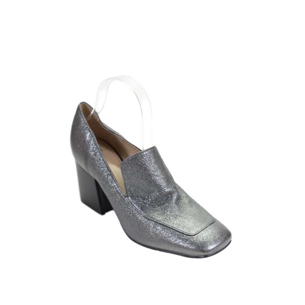 Marc Fisher LTD. Womens Metallic Leather Square Toe Loafer Heels Silver Size 9M